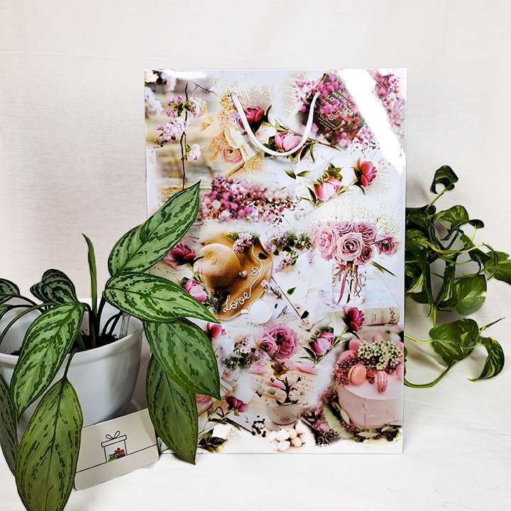 پاکت کادو با طرح گل سفید و صورتی (سری 70) - تصویر 2