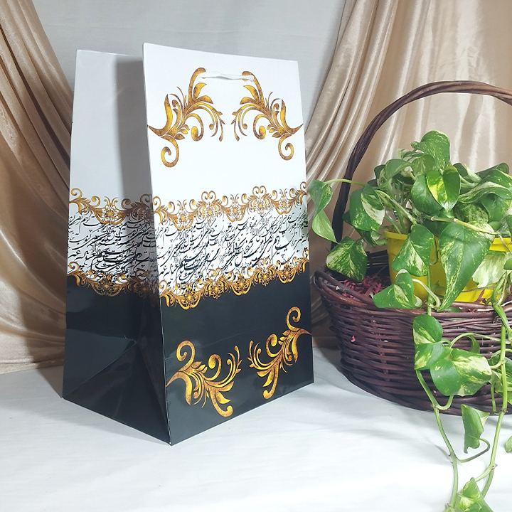 پاکت کادو با طرح خطاطی فارسی سفید و مشکی (سری 70) - تصویر 2